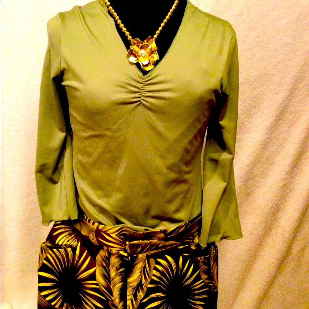 NWOT RUCHED SAGE GREEN BLOUSE